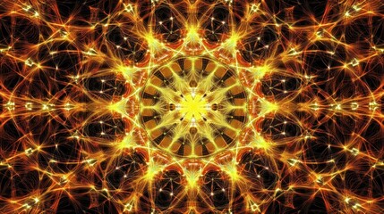Poster - Abstract Golden Fractal Explosion with Intricate Details and Radial Symmetry