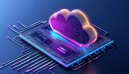 Poster - cloud based file storage AI driven cloud computing interface with vibrant neon colors