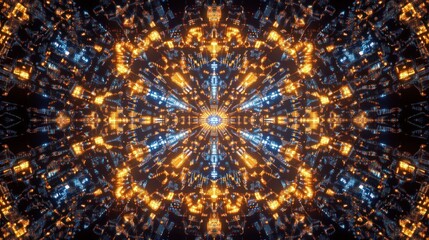 Poster - Abstract Glowing Fractal Pattern with Intricate Geometric Design
