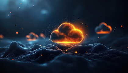 Poster - cloud based file storage Glowing cloud storage icon over dark background, evoking futuristic feel