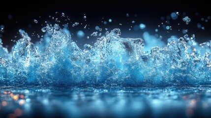 Poster - Dynamic Water Splash with Vivid Blue Tones and High Detail Texture