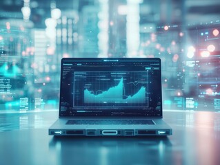  - A Close-Up View of a Laptop Displaying a Dynamic Stock Market Chart with Trend Lines and Data Points Representing Financial Analysis and Investment Insights