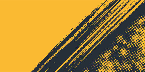 Wall Mural - Black and yellow abstract background with brush stroke and halftone style modern grunge