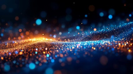 Poster - Vibrant abstract background featuring glowing blue and orange particles with mesmerizing bokeh effects.