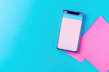 Poster - Minimalist Smartphone with Blank Screen on Vibrant Blue Background Emphasizing Modern Technology and Clean Design Aesthetic in Digital Lifestyle