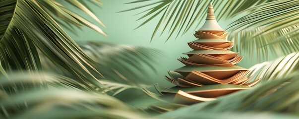 Wall Mural - Decorative christmas tree surrounded by lush palm leaves