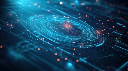 Fototapete - Futuristic Interface Featuring a Glowing Circle Set Against a Dark Background with High-Tech Elements Evoking a Sense of Innovation and Progression
