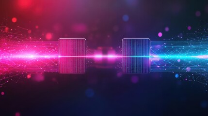 Poster - Dynamic Computer Processor Displayed Against Striking Red and Blue Background Highlighting Technology Innovation and Modern Digital Aesthetics