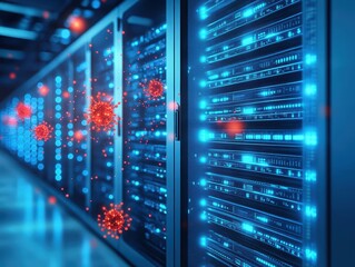 Poster - High Performance Server Rack in Modern Data Center with Advanced Cooling Systems and Network Cables Showcasing Technology and Efficiency in Action
