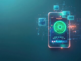 Poster - Intriguing Smartphone Displaying a Unique Green Eye Design Merging Technology with Artistic Expression in a Contemporary Digital Art Setting