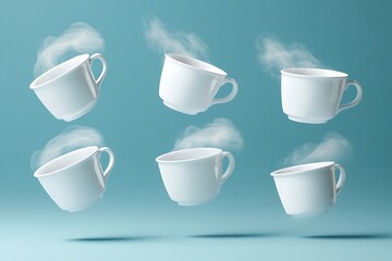 Poster - Floating Cups of Hot Drinks - A Relaxing Morning