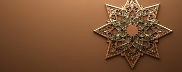 Wall Mural - Ornamented star design with arabesque details on brown background