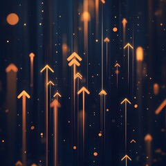 Poster - Abstract futuristic background with glowing orange arrows pointing upwards in dark blue space