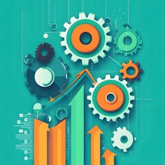 Aufkleber - Gears and Arrows Illustrating Business Growth and Financial Success in a Modern Design