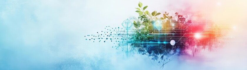 Poster - Vibrant Colorful Abstract Background Featuring Lush Green Plant Elements Evoking a Sense of Nature and Creativity in Modern Artistic Design Style