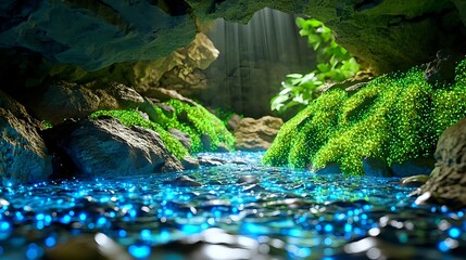 Wall Mural - Magical Glowing Cave River, Fantasy Nature - Fantasy