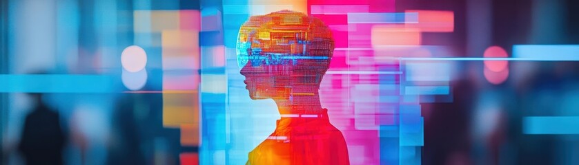 Poster - Vibrant Portrait of a Colorful Head Displaying Diverse Emotions and Expressions with an Artistic Flair Showcasing Individuality and Creativity