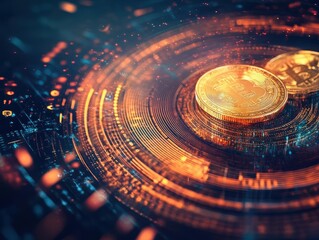 Poster - Intricate Visualization of Cryptocurrency Concept Featuring Golden Coin in Circular Design Symbolizing Wealth and Digital Innovation in Modern Finance