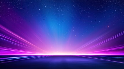 Poster - a vibrant gradient of blue and purple radiates horizontally, creating a futuristic horizon against a