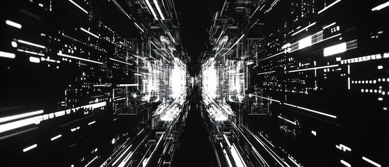 Poster - Abstract futuristic tunnel with light streaks and depth