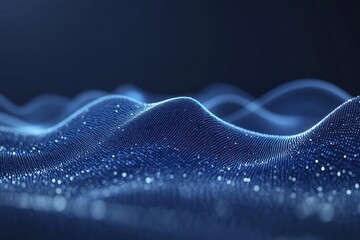 Poster - abstract blue waves with shimmering particles in motion