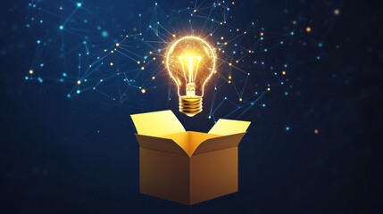 Poster - Light bulb emerging from an open box with sparks