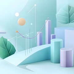 Poster - Abstract Growth Chart in Pastel Tones with Geometric Shapes and Leaf Modern Conceptual Art