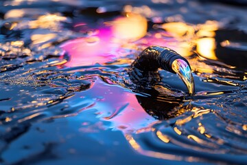 Poster - Abstract liquid art with vibrant colors and reflections creating a mesmerizing visual effect