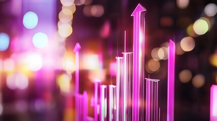 Poster - Abstract Neon Growth Chart with Upward Arrow Symbolizing Progress and Financial Success