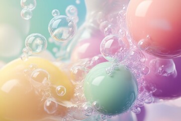 Aufkleber - Colorful bubbles and spheres floating in soft light