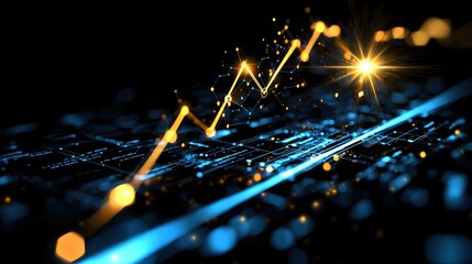 Poster - Rising Financial Graph with Glowing Connections on Dark Background for Technology Concept