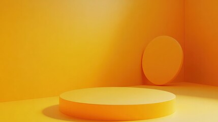 Poster - Bright yellow minimalist studio with circular shapes