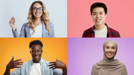 Poster - A friendly collection of diverse individuals, each waving hello against vibrant backgrounds. The participants spreading positivity together.