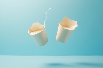 Poster - Milk Splash in Paper Cups - A Refreshing Drink