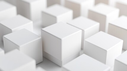 Poster - This image showcases a minimalist arrangement of white cubes, creating a clean and modern aesthetic. The soft lighting enhances the geometric design, offering a unique background ideal for various
