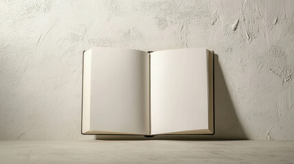 Poster - Soft Light on Open Blank Book with Minimalist Background for Creative Projects