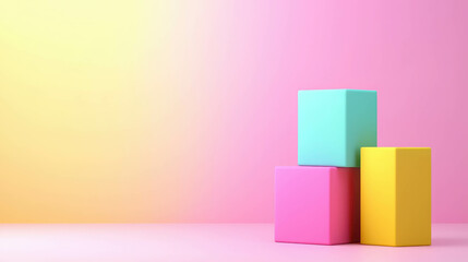 Poster - Colorful Abstract Geometric Shapes in 3D on a Soft Pink and Yellow Background