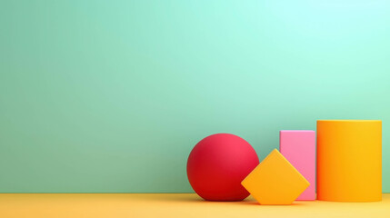 Poster - Abstract 3D Geometric Shapes in Vibrant Colors on a Soft Background for Creative Designs