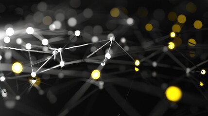 Poster - This abstract image represents an artificial intelligence network with dynamic connections and glowing nodes, ideal for technology and innovation themes.