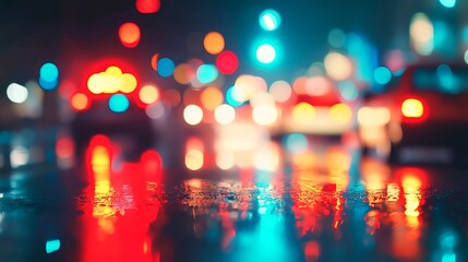 Poster - Motion Blur car flashing lights on the road scene background 