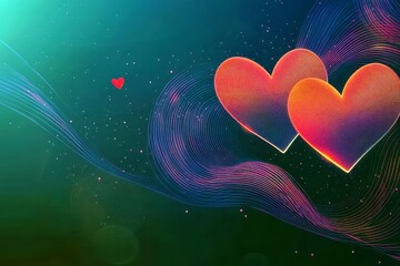 Poster - Vibrant Digital Illustration of Hearts with Colorful Swirls against a Soft Background for Romantic and Artistic Themes