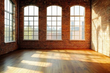 Poster - Bright and Spacious Industrial Interiors with Natural Light Streaming Through Large Windows in an Urban Setting