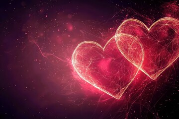 Poster - Glowing Heart Shapes on a Romantic Background with Sparks and Light Trails, Ideal for Love and Affection Themes in Artwork or Designs