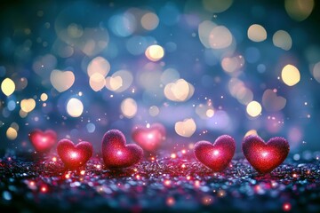 Poster - Romantic and Magical Hearts Against a Dreamy Bokeh Background with Sparkling Lights