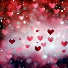 Poster - Colorful Heart Shapes on a Soft Background with Sparkles and Bokeh Effect for Romantic or Festive Celebrations