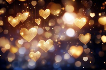Poster - Sparkling Hearts Floating in a Dreamy Background of Blurred Lights and Bokeh Effect for Romantic and Festive Occasions
