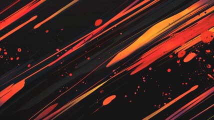 Poster - This abstract image features a striking combination of orange and black, showcasing dynamic splashes and streaks that create a bold visual impact. Perfect for backgrounds and creative projects.