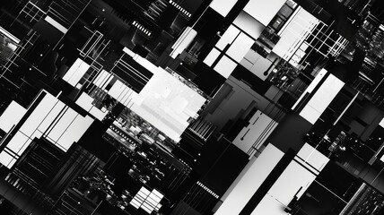 Fototapete - The abstract picture of glitch circuit in square shape sketched by black color use shading to express software effect and algorithm graphic of digital chip through modern and electronic style. AIG53.