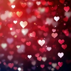 Poster - Beautiful soft focus heart shapes in vibrant red and pink tones creating a romantic and dreamy atmosphere suitable for love-themed projects