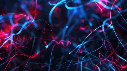Poster - A mesmerizing abstract design featuring overlapping blue lines on a black background, creating a vibrant visual spectacle. Ideal for modern digital art themes.